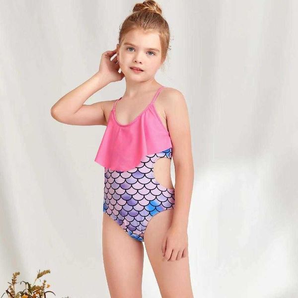 Childrens One Piece One pezzi Bikini Stitching Mermaid Spring Swimming Pols