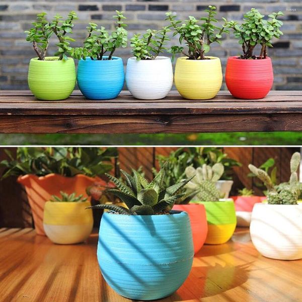 Tovagliette 1PC Mini vasi da fiori Colorati vasi da fiori rotondi in plastica Fioriere per piante grasse Decor Desktop Maceta