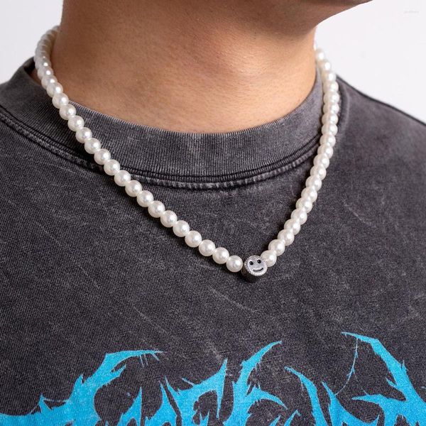 Correntes Calhas de aço de titânio Fashion Pearl Sorria de aço masculino Hip-Hop High-street Chain Chain Christmas Gift Dastreio diariamente