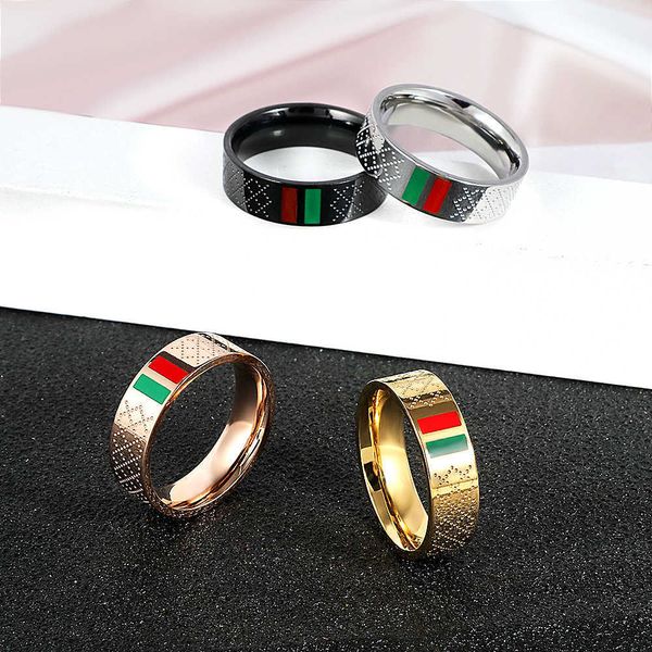 Anelli a fascia Anello di smalto rosso verde di lusso per donna Anello da uomo Marchio famoso Titanio Acciaio inossidabile Anelli in oro nero Coppia gioielli da sposa G230213