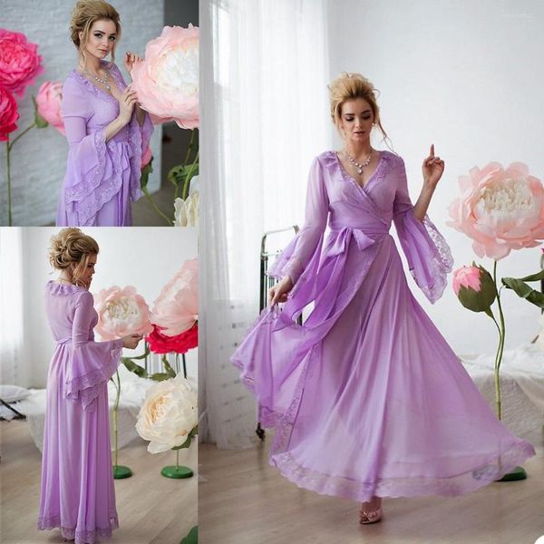 Оберты модные фиолетовые свадебные ванны кружевные оборки с длинным рукавом нижнее белье ночная рубашка пижама