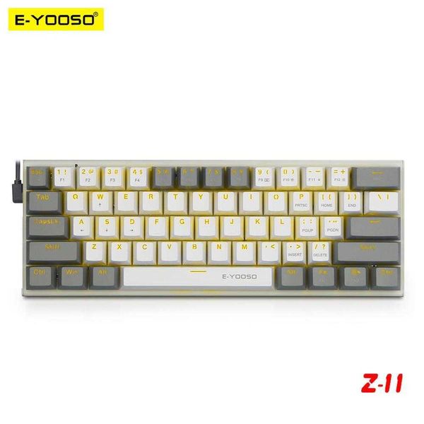 Teclados e-yooso z11 USB 60% Mini-Mecânico Teclado Teclado Blue Red Switch 61 Chaves com fio portátil destacável Portátil para viagens Computador T230215