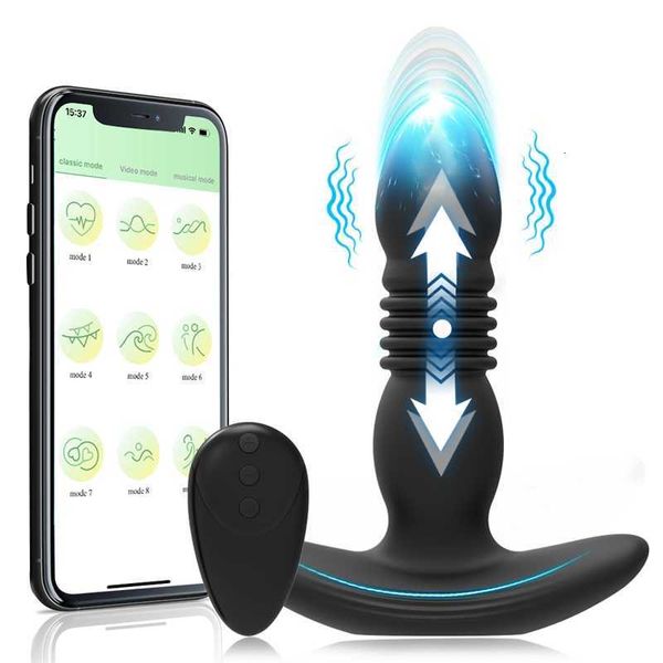 Brinquedos sexuais massageador bluetooth vibrador anal empurrando estimulador de próstata massageador atraso ejaculação bloqueio anel butt plug brinquedos vibradores para homem