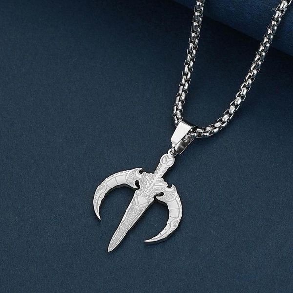 Collane con ciondolo CHENGXUN Moon Dagger Collana biomeccanica per uomo Ragazzi Acciaio inossidabile Warrior Charm Chain Regalo di gioielli Hip Hop