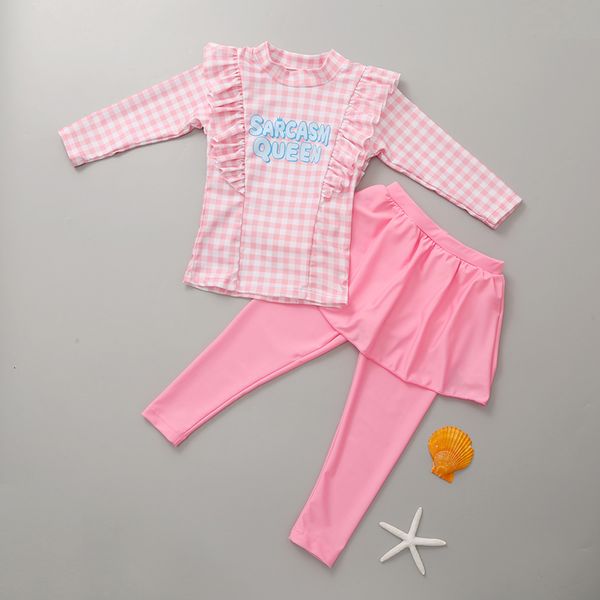 Roupa de banho infantil para meninas roupas de mangas compridas calças compridas protetor solar de praia de secagem rápida maiô dividido para crianças médias e mais velhas 230215