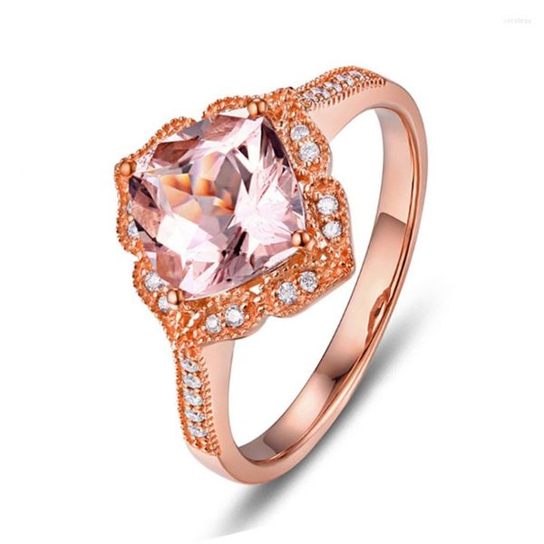 Cluster-Ringe, Roségold, unregelmäßige Form, Morganit-Stein mit Strass, Fingerring-Charm-Schmuck