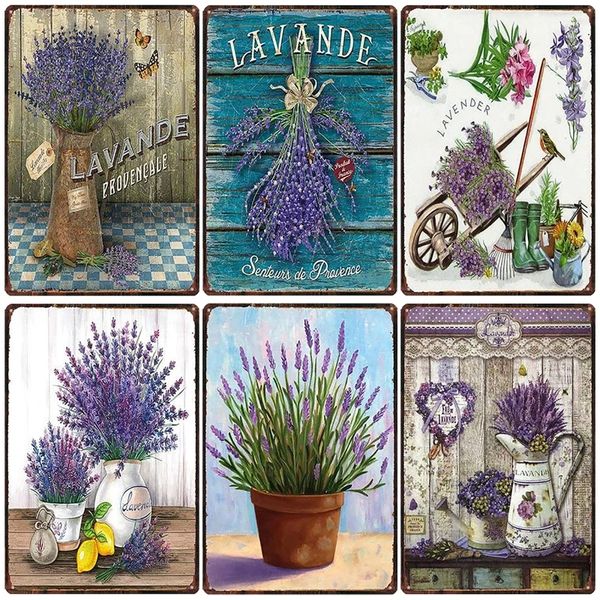 Lavendel-Blechschilder, Plakette, Blume, Bauernhaus, Metallgemälde, Vintage-Lavendel-Wandkunst, Poster, Hausgarten-Dekoration, Blumen, Metallplatte, Dekor, Größe 30 x 20 cm, w01