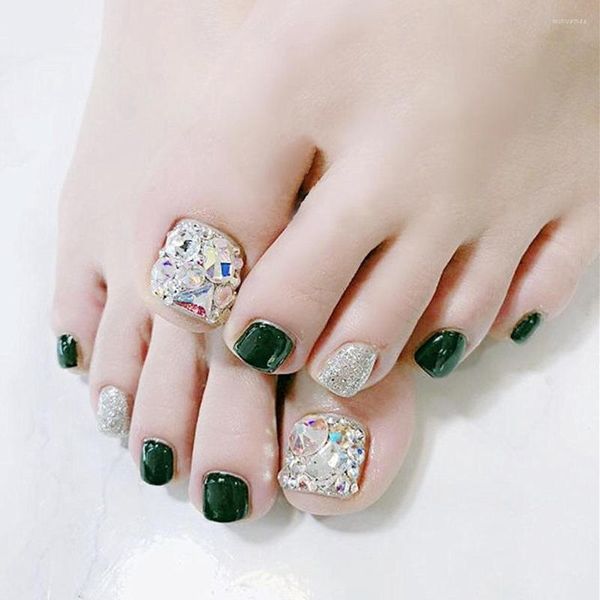 Unghie finte 24 pezzi Set di disegni finti per dita dei piedi Glitter Diamond Accessori per nail art Forniture per piedi per professionisti