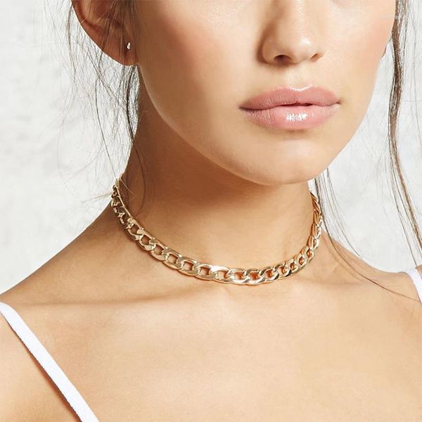 Ketten Uer Punk-Stil Basic Solid Halsketten für Frauen Gold Silber Farbe Curb Cuban Link Eisenlegierung Choker 2023 Modeschmuck