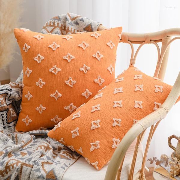 Kissen, weicher Bezug, rhombisch, Senfgelb, Schwarz, Rot, Grün, Grau, Orange, Jacquard, 45 x 45 cm, Heimdekoration, Sofa, Couch, Bett