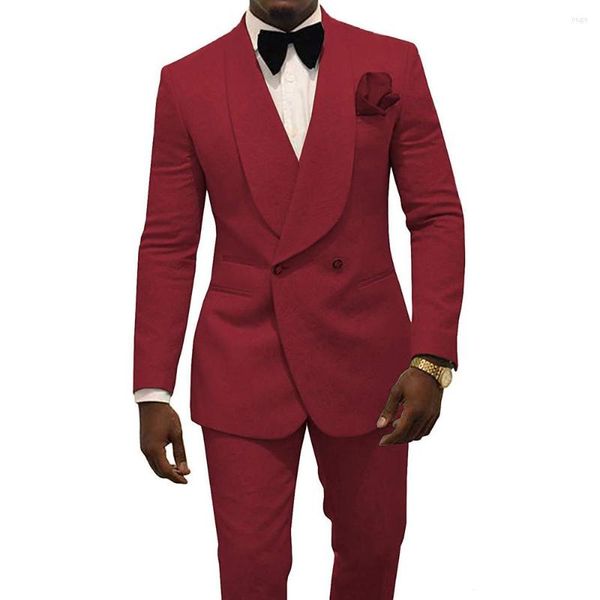 Мужские костюмы 2 штуки Шальц оцветный жених Mens Mens 2023 Burgundy Groomsmen Slim Fit Официальный ужин бизнесменов (галстук для брюк куртки)