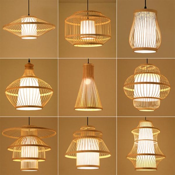 Kolye lambaları Modern Bambu Avize Asma Lamba Tavan Işık Yemek Odası Yatak Odası Şamdos Decorativos Lampada Led Nordic Decpen