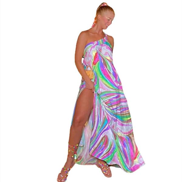 Tasarımcı Plaj Elbiseleri Kadınlar Yaz Sırtsız Gevşek Elbise Sıradan Taraf Açık Baskı Uzun Elbise Bohem Tatil Giyim Toptan Kıyafetler 9269