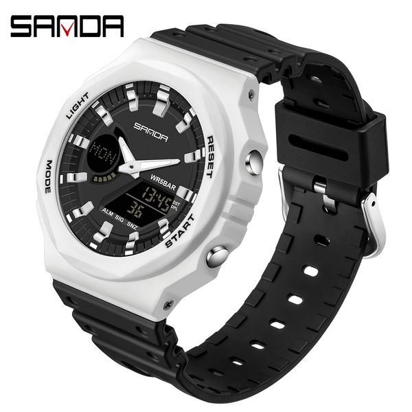 Relógios de pulso Sanda Relógio para Mulheres Casual Moda Senhoras Relógios Eletrônicos À Prova D 'Água Dual Display Analógico Quartz Mens Digital Sport Watch 230215