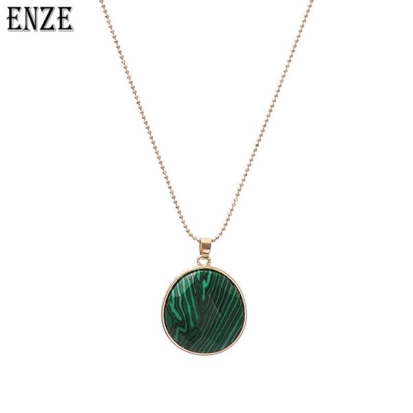 Подвесные ожерелья Enze European и American Style Jewelry Diewelry круглые аспекты малахитовой цепочки моды женский ожерелье женского ожерелья