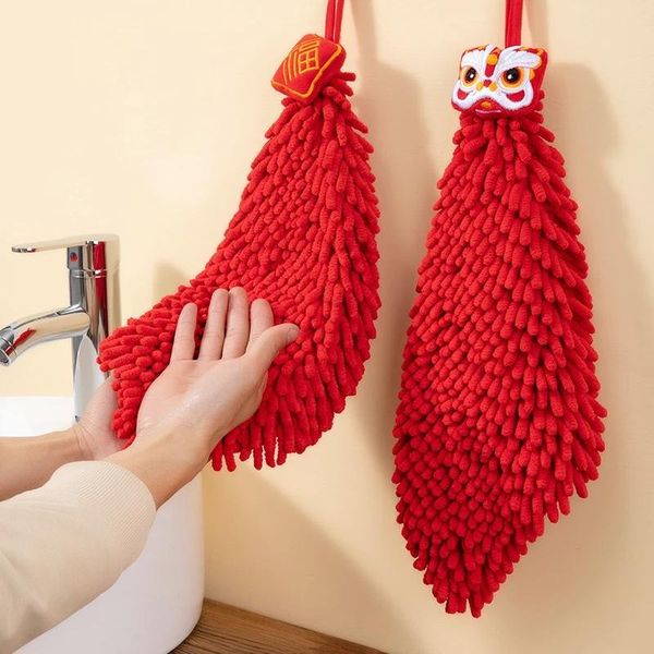 Сублимация китайский стиль красная рука полотенце вышивка Lucky Lion Kitchen Chenille Vishing Abressent Hands Потенца
