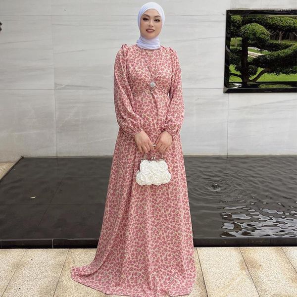 Etnik Giyim Müslüman Elbise Kadın Moda Çiçek Baskı Elbiseleri Plus Boyut 2023 Robe Sonbahar İslam Kıyafetleri Bayanlar Parti Eid Abaya