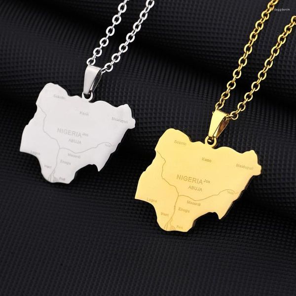 Colares de pingentes de aço inoxidável África Nigéria Colar de mapa para homens homens Nome da cidade Cidade Pingente Casal Trend Jewelry Gift