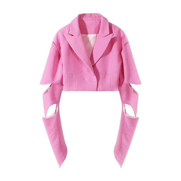 Damenanzüge Blazer Herbst Frauen aushöhlen Kurzer Blazer Revers Langarm Loose Fit Jacke Mode Flut GF592Women's