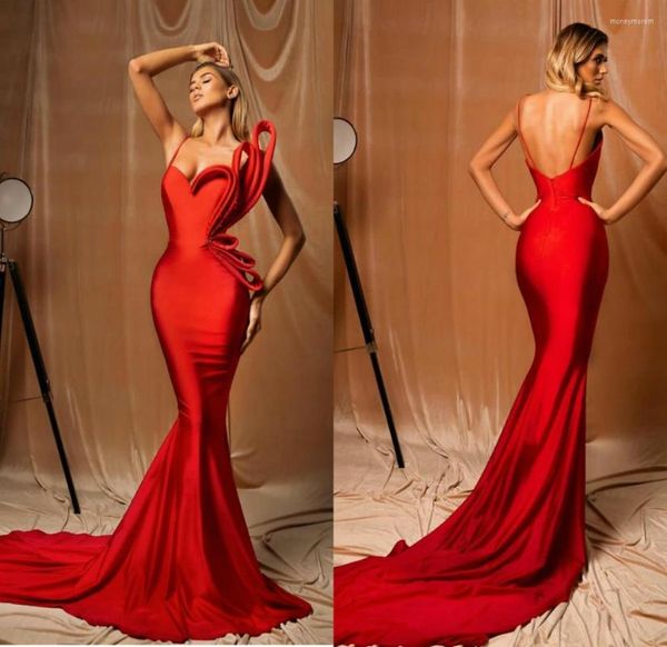Vestidos de festa Red Mermaid Prom Spaghetti Cetim Sexy Longo Formal Dress Noturs With Banquet GOWNS 2023