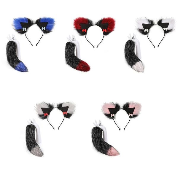 Clip per capelli Barrettes Q0KE Cosplay Furry Animal Oregini della coda a cerchio Set di costumi Lolita Pronno di pelliccia lunga per adulti Fanceli di arredamento per feste