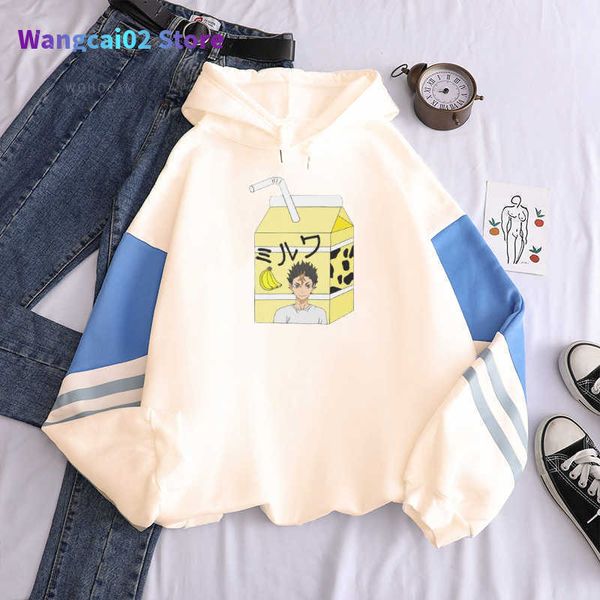 Felpe con cappuccio da uomo Felpe con cappuccio Anime divertenti Haikyuu Winter Patchwork Felpe con cappuccio Uomo Kawaii Cartoon Yu Nishinoya Felpe Kpop Hip Hop Oversize Streetwear Felpa con cappuccio 021523H