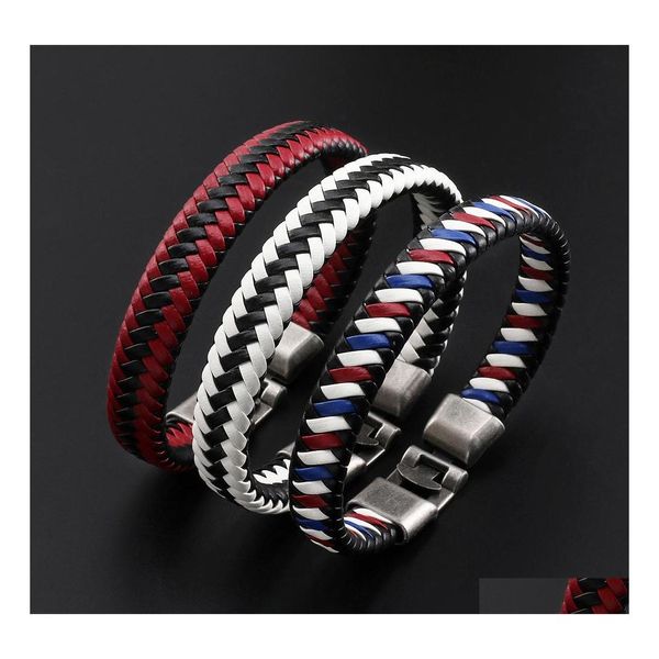 Bracciale con ciondolo in pelle intrecciata con ciondolo in lega di modello Mticolor con fibbia per donna Braccialetti con gioielli con consegna di goccia Dhik4