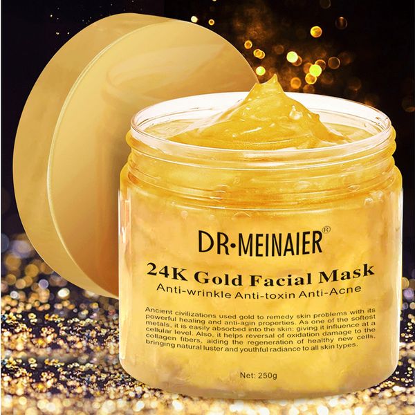 Maschera per il viso per il viso da donna al collagene di cristallo Oro 24K Maschera per il viso al collagene in oro 250g Crema per maschera rassodante idratante per la pelle del viso