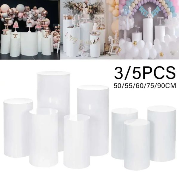 Blanc Or Rose Couleur Décoration De Mariage Cylindre Piédestal Présentoir Rond Fer Dessert Table Partie Scène Route Plomb Accessoires 3 pièces 5 pièces