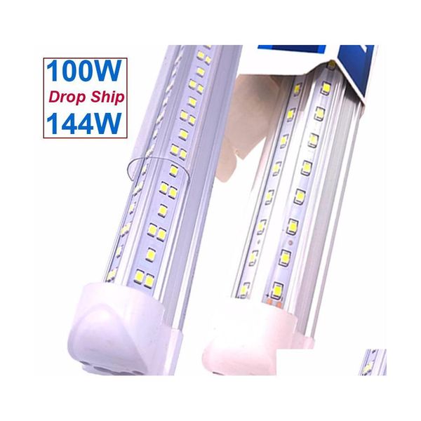 Tubos de LED VShaped integrar T8 TUBE 2400mm 4 5 6 6 p￩s L￢mpada fluorescente de 8 p￩s de 4 p￩s de 4 p￩s de ilumina￧￣o de porta de resfriamento leve Transporagem Day Light 6 Dh53b
