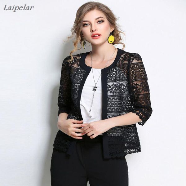 Damenjacken Frauen plus Größe Kleidung 5xl 4xl Sommer Ladies Frühlings -Strickjacke Mantel Schwarze Häkeln Sexy weibliche weiße Spitzenjacke