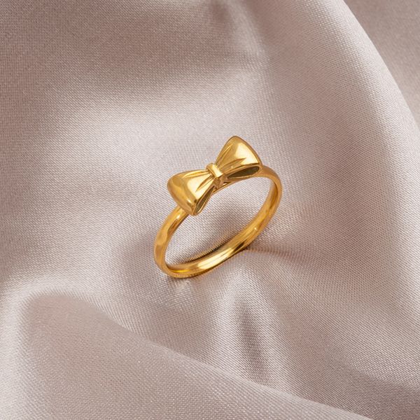 S3434 Modeschmuck Einfache Bowknot Titan Stahl Fingerring Für Frauen Bogen Ringe