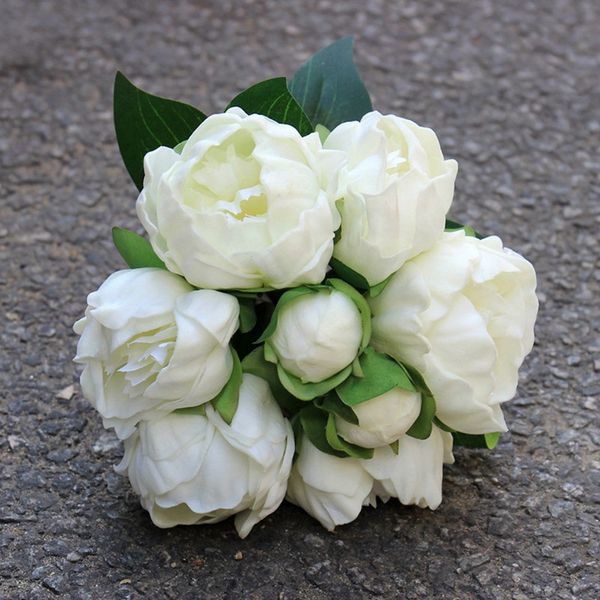 Gehobene weiße rosa 8 Blumenköpfe Brautblumenstrauß künstliche Pfingstrosen fühlen sich echt an Blumen für Zuhause, Hochzeit, Party, Dekoration