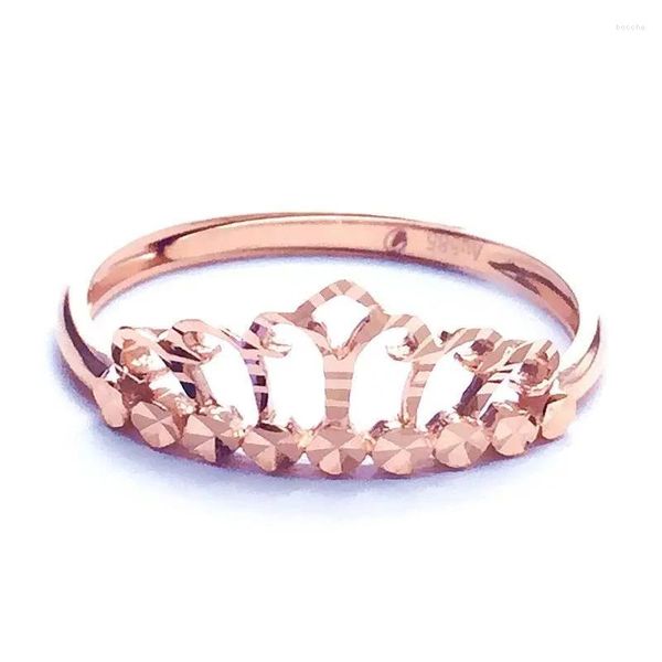 Anéis de cluster 585 Purple Gold 14K Rose Crown for Women Bright Star Simples Light Luxury Party noivado Jóias Acessórios