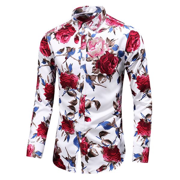 Camicie casual da uomo Autunno Uomo Slim stampa floreale manica lunga Fashion Brand Party Holiday Dress Flower Shirt Homme Plus Size 7XL 230214
