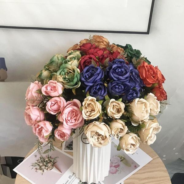 Dekorative Blumen 8 Köpfe Vintage künstliche Seiden Pfingstrosen grüne Rose für Dekorationen gefälschte Hochzeitsschmelzraum Zimmer Party DIY BEUTE