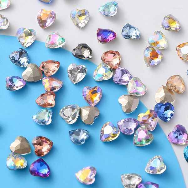 Nagelkunst-Dekorationen, 10 Stück, spitzes Herz, facettiertes Kristallglas, asymmetrisch, 6 mm, lose Perlen für Schmuckherstellung, DIY-Handwerk