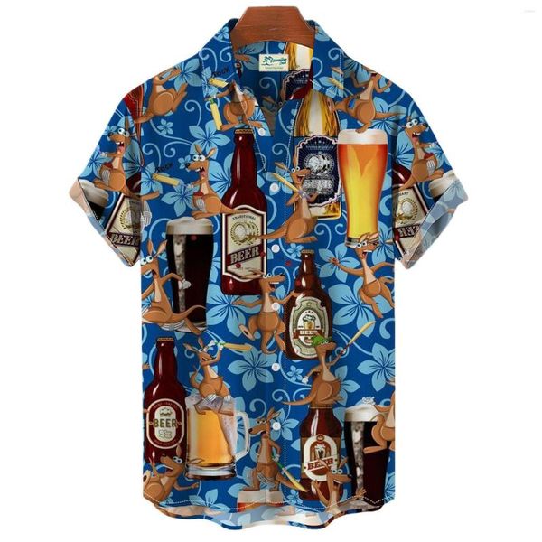 Camisas casuales para hombres Impresión 3D Cerveza Manga corta Hombres Playa hawaiana Camiseta Tops Hip Hop Hombre Mujer Streetwear Ropa de verano para hombres