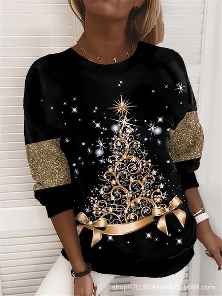 Maglioni da uomo Buon Natale T-shirt da donna Stampa albero 3d Top manica lunga Donna Xmas Tees Oversize Y2k Abbigliamento donna 5XL