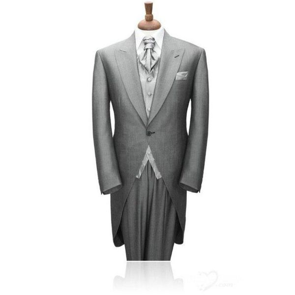 Ternos masculinos Blazers Cinzento Cinza Longo Men Terno Noivo Groomsman Casamento Tuxedos de um botão para (colete de calças de jaqueta)