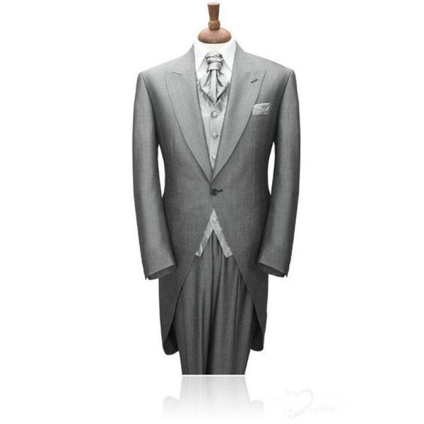 Abiti da uomo Blazer Grigio chiaro Abito lungo da uomo Sposo Groomsman Matrimonio Sposo Smoking Un bottone per (Giacca Pantaloni Gilet)