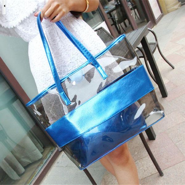 Bolsas de noite Hisuely Women PU Handbag Block Block Pacote de verão transparente de grande capacidade Bolsa de praia Jelly Crystal ombro