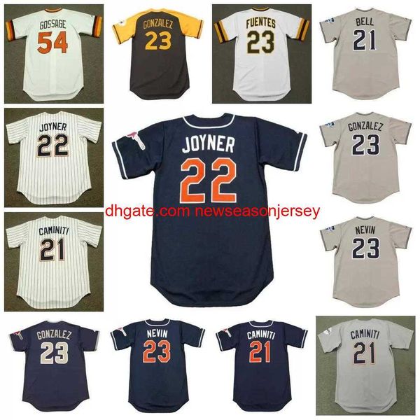 Jersey de beisebol vintage 21 H Bell 2010 Ken Caminiti 1996 22 Wally Joyner 1997 23 Adrian Gonzalez 1978 Phil Nevin 1999 Tito Fue