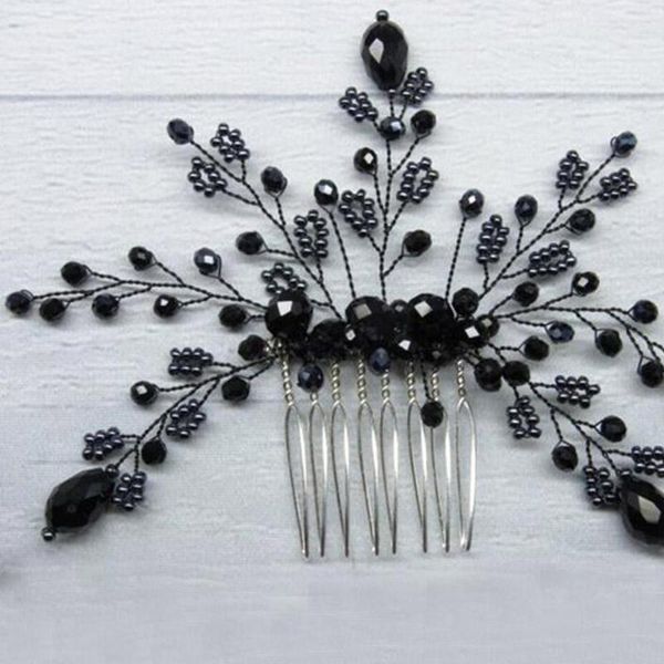 Kopfschmuck Schwarz Kristall Haarkämme Hochzeit Zubehör Braut Frauen Tiara Handgefertigte Verzierung Halloween Kopfschmuck Für Mädchen Und