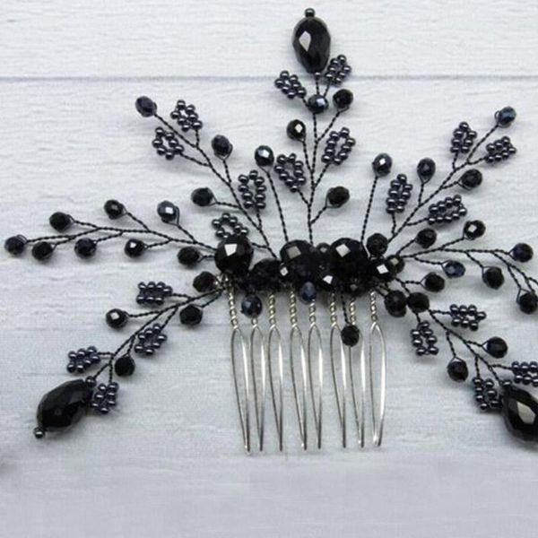 Copricapo Pettini per capelli in cristallo nero Accessori da sposa Donna da sposa Tiara Ornamento fatto a mano Copricapo di Halloween per ragazza e