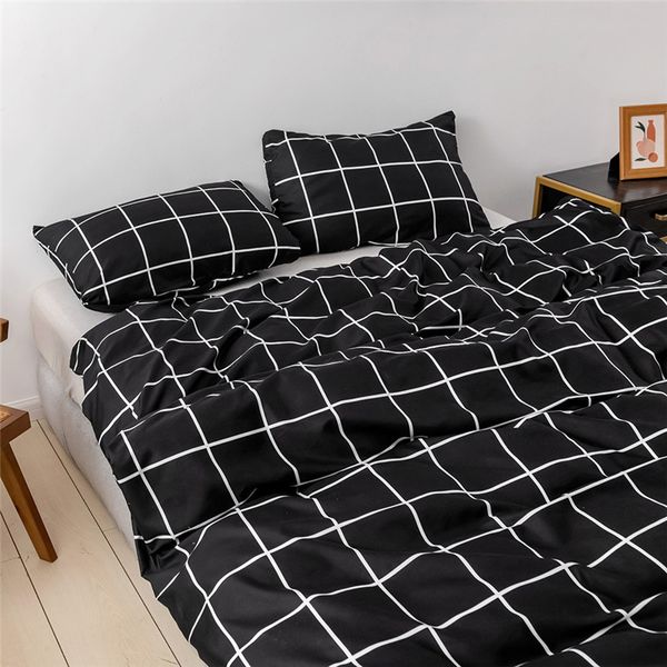 Bedding Sets Classic Grid Plaid Bedding Conjunto de camas nórdicas de casal preto Tampa de edredão e travesseiros solteiros Queen King Size Quilts para cama de casal 230214