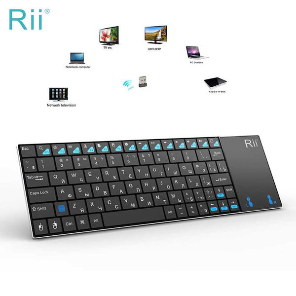 Teclados russos em inglês espanhol francês teclado sem fio RII K12 Mini -teclado com mouse touchpad para Android Laptop PC TV Box T230215