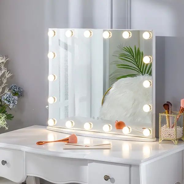 LED-Birnen-Kosmetikspiegel mit Make-up-Lichtern, großer Hollywood-Leuchtspiegel mit 18 LED-Birnen für Schlafzimmer, Tischplatte, Wandmontage, weiß
