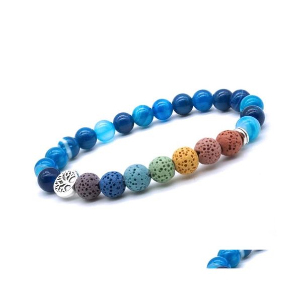 Charm Armb￤nder Baum des Lebens 8mm 7 Chakras Charme Armband Lava Steinblau Lila Streifen Indien Perlen ￤therische ￖl Diffusor Yoga Jude DHF7Q