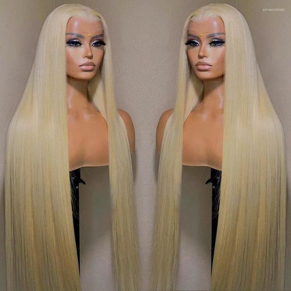 İnç 613 bal sarışın renk 13x4 dantel ön insan saç perukları kadınlar için brezilya kemiği düz şeffaf frontal peruk